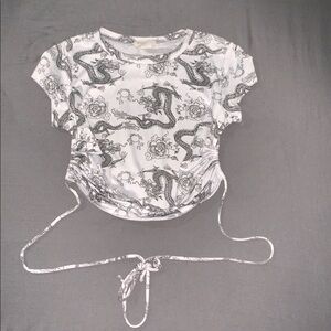 White and Black Dragon Print Top